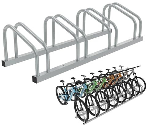 HENGMEI Fahrradständer Für 4 Fahrräder Stahl Mehrfachständer Radabstand für 30-65mm Reifenbreite Bügelparker Fahrradparker Boden Wand Montage Fahrradhalter, Silber