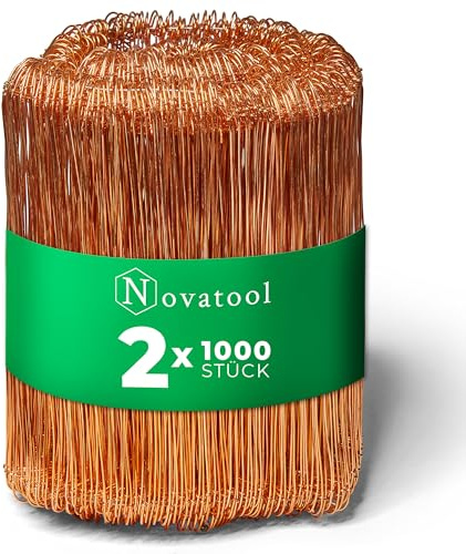Novatool 2.000 Stück Rödeldraht mit Ösen 1,0 x 200mm Bindedraht verkupfert, robust & langlebiger Drilldraht, Drahtbinder, Ösendraht, Drahtschlinge, Blumendraht, rebdraht floristik, Rödler