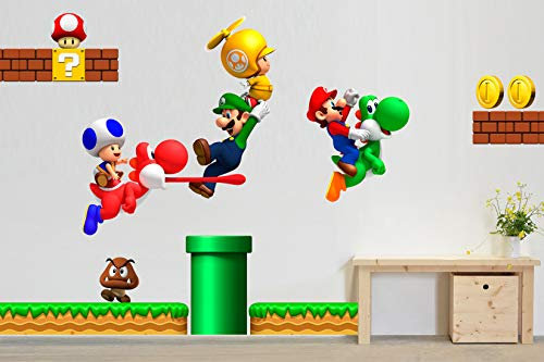 Vinilo Decorativo Infantil de Pared Super Mario 90x74 cm – Autoadhesivo de facil colocacion – Habitacion Infantil