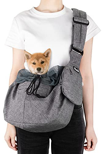 SlowTon Tragetuch Hund, Hände frei Hundetragetasche mit 2 Taschen und Harte Bodenunterstützung, Verstellbare Gepolsterte Schulter Haustiertasche mit Sicherheitsgurt für Katzen und kleine Hunde