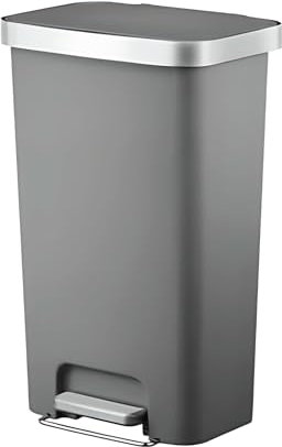 EKO Hana Pedal Bin 45L, Pedal Bins with Built-In Wheels, Rubbish Bin For Kitchen with Soft Close and Stay Close Lid, Grey