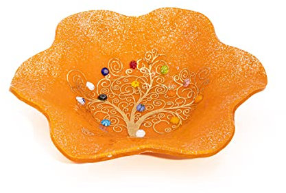 Sospiri Venezia Tidy Tray Ornament Plate Bowl Tree of Life Murano Glass Decorated with Murrines and Gold Leaf Gift Handmade Made in Italy (19x19)