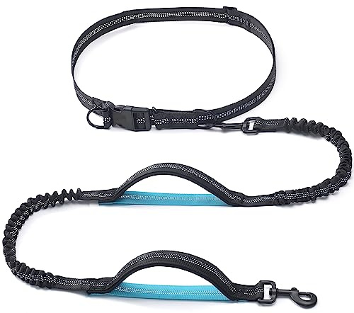 iYoShop Retractable Hands Free Dog Leash - Dual Handle Bungee Waist Leash for Small, Medium and Large Dogs (Medium/Large, 25-150 lbs, Black)