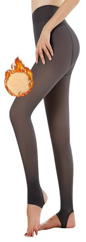 SIMYJOY Thermostrumpfhosen Damen, Fleece Gefütterte Thermo Strumpfhosen Damen Winter Thermo Leggings Damen Fake Transparent Strumpfhose, Schwarzer Halber Fuß-230G