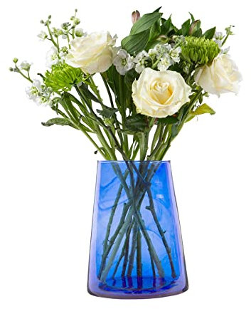 Nicola Spring Jebel Recycled Glass Vase - 3.5L - Blue - Hand-Blown Sustainable Moroccan Glass Flower Vase Indoor Planter Pot for Home, Dining Table, Office, Eco-Friendly Decor