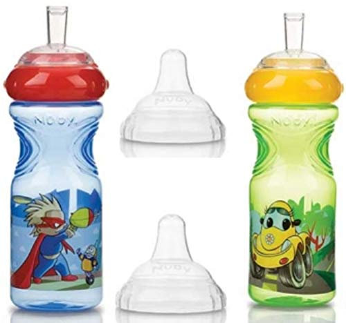 2 x Nuby 300ml Sports Sipper, Non Spill, Soft Leakproof Spout & BPA Free - Juice Drink Bottle, Beaker, Container for Toddlers, Children, Kids (9m+) (Blue + Green)