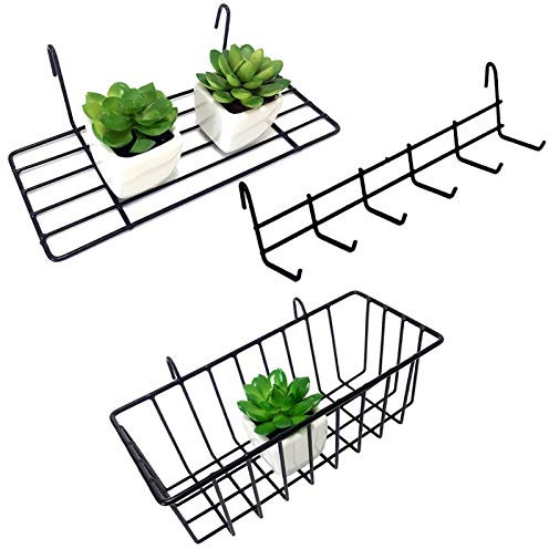 U/D Symeton Wandgitter Zubehör, upgrade wandgitter schwarz zubehör,Gitterkorb,Hängeregal,Hakenleiste,Verwendet für Gitterfotowand,Gitterwand Accessoires.3 Pack,Schwarz,Multifunktional