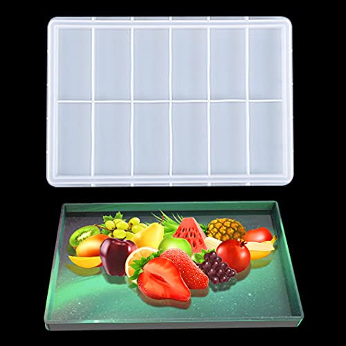 Rolin Roly Grand Moule en Silicone pour Plateau Rectangulaire Moule de Plat Resine Epoxy Moule de Plateau Fruits Moule de Coulée de Plaque pour Bricolage Bijoux Porte-Cosmétiques Décoration Maison