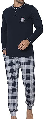 LOREZA ® Pyjama pour Hommes Pyjama en Coton Robe de Chambre vêtements de Nuit à Manches Longues - 3XL - M-93906
