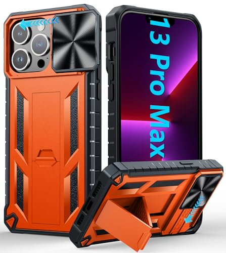 SOiOS for iPhone 13 Pro Max Case: iPhone 12 Pro Max Case with Kickstand | Military Grade Drop Proof Protection Phone Cover | Durable Rugged Protective Shockproof TPU Matte Textured Bumper (Orange)