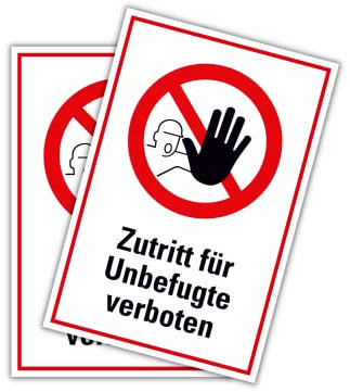 2 Stück Schild Zutritt für Unbefugte verboten 20cm x 30cm hergestellt aus robustem PVC stoß und kratzfest Zutrittsverbot Hinweisschild Zutritt für Unbefugte verboten mit UV-Schutz