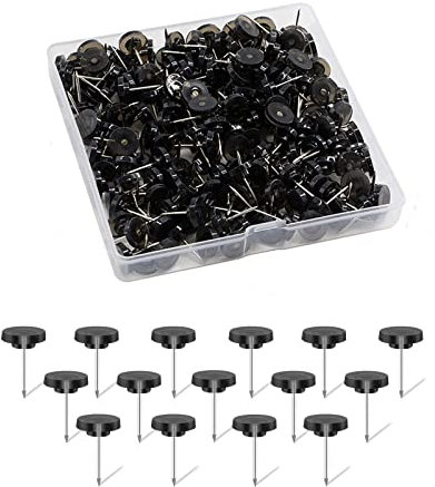 Schwarz Pinnadeln,Reißzwecken für Wand,Flacher Kopf Pinnwandnadeln mit Stahlspitze für Korkplatte Wand Pinnwand Weltkarte(120 Stück/Box)