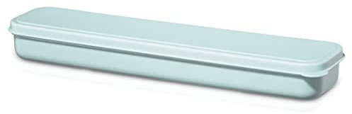Xavax Besteck Set 4 teilig (Campingbesteck mit Messer, Gabel, Löffel aus Edelstahl, inkl. Box für Transport und Aufbewahrung, to Go Besteck für unterwegs, Reisebesteck spülmaschinenfest) Pastellblau