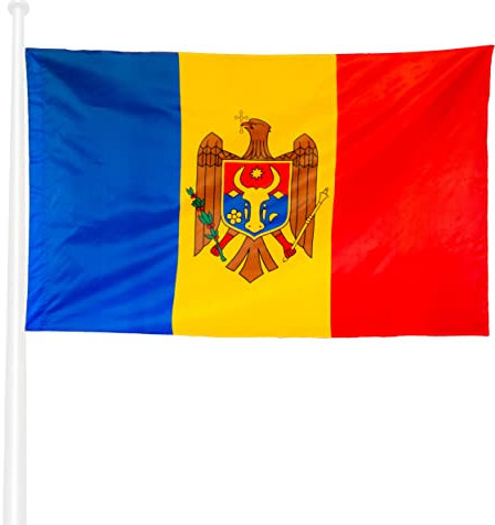 KliKil Bandiera della Moldova - Bandiera 150 x 90 cm in poliestere, resistente ai raggi UV e all'acqua, facile da posizionare con 2 occhielli metallici, ideale per celebrazioni, decorazioni ed eventi