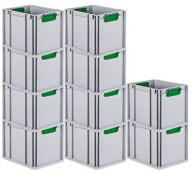 PROREGAL SuperSparSet 10x Eurobox NextGen Color | HxBxT 32x30x40cm | 30 Liter | Griffe grün geschlossen | Glatter Boden | Eurobehälter, Transportbox, Transportbehälter, Stapelbehälter