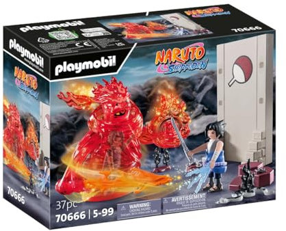 PLAYMOBIL Naruto Shippuden 70666 Sasuke vs. Itachi, Interaktiver Geschwisterkampf mit Mangekyou Sharingan und Energiegeist Susano'o, Itachis Rachezug, Spielzeug für Kinder ab 5 Jahren