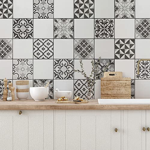 CREARREDA Piastrelle Adesive per Cucina, Bagno e Box Doccia Mattonelle Adesive Cementine Grigie, 20 Pz 15_x_15 cm, Impermeabile Vinile Autoadesivo Decorazioni per Bagno e Cucina, Made in Italy
