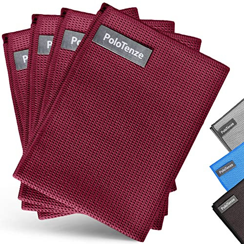 PoloTenze Premium Mikrofaser Trockentuch, Premium Waffeltuch 60x40 cm, für Glas, Fenster, Fliesen, Küche, Geschirr (Bordeaux)