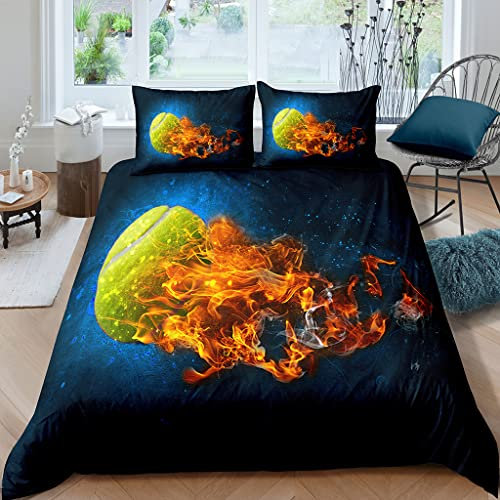 XPINGO Kinder Bettwäsche Tennis 135x200 cm 2teilig Jungen und Mädchen 100% Mikrofaser Sommer Weiche Winter Warm Bettbezüge 3D Flamme Sternenhimmel Bettbezug mit Kissenbezüge 80x80 cm