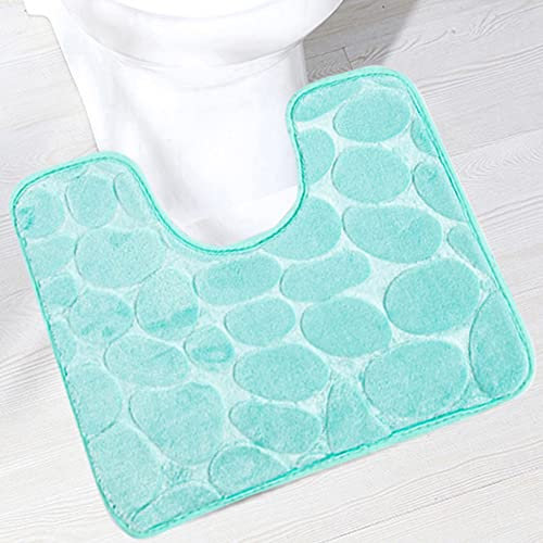 Reyox Tapis de Toilette Antidérapant Absorbant Tapis Contour de WC Polyester Forme de U Bleu Vert 40 x 50 cm