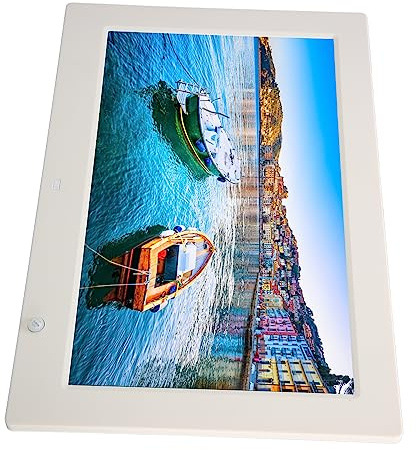 13 Zoll Digital Bilderrahmen, Weißer Digitaler Fotorahmen, LED Anzeige, Unterstützt Video Tonbild, Elektronisches Fotoalbum mit Fernbedienung, Bildvorschau, Wecker, Kalender (EU-Stecker)