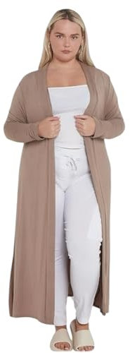 eyes Ladies Plain Long Maxi Length Boyfriend Women Cardigan Collared Open Top Full Sleeve Floaty Duster Jacket Coat Casual Blazer Plus Size Cardigans Mocha 16 to 18