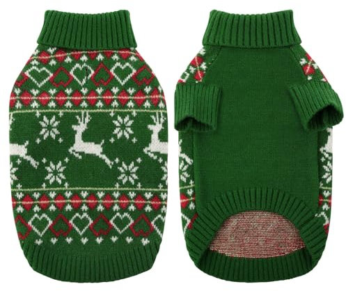 KONVINIT Hundepullover Weihnachten Winter Warmer Hunde Weihnachtspullover Rentier Haustierpullover Kleine Mittelgroße Hunde,Ideal für Welpe,Katze,Hund,Weihnachten,Green L