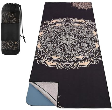 MoKo Yogamatten Handtuch, rutschfest Yoga Handtuch Auflage für Yogamatte Schweißabsorbierend Saugfähig Schnelltrocknend Yogatuch für Pilates Hot Yoga Picknick im Freien, Schwarzgold