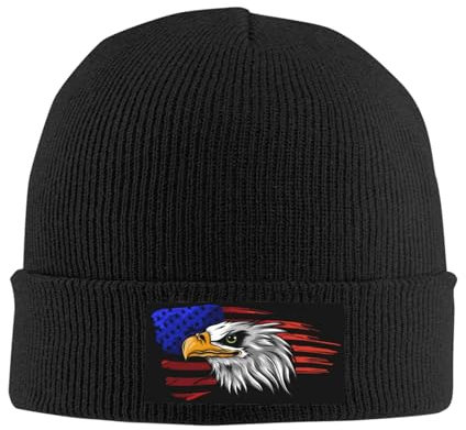 VunKo Unisex Bee Fluffy Beanie für Männer und Frauen Cuffed Plain Knit Hat Winter Weiche Warme Beanies Hüte Kappe, Usa Lustige Adler Coole Flagge, Einheitsgr��e