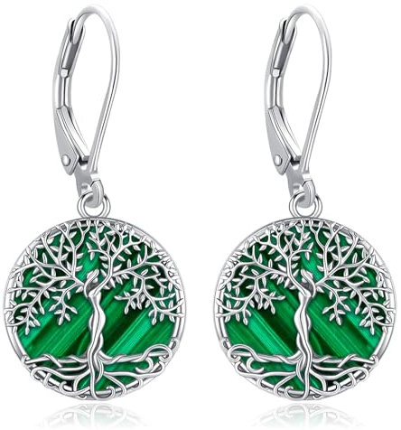 Eusense Baum des Lebens Ohrring 925 Sterling Silber mit Malachit Ohrringe Hängeohrringe Schmuck Geschenk für Frauen Mädchen