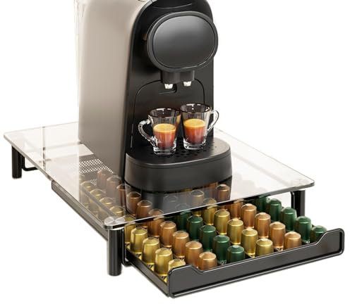 SEVENLINE Kompatibel mit Kaffeepadenhalter Nespresso Pods Halter Schublade 60 Original Line Pods hält Kristall gehärtetes Glas Lagerung Küche Organizer