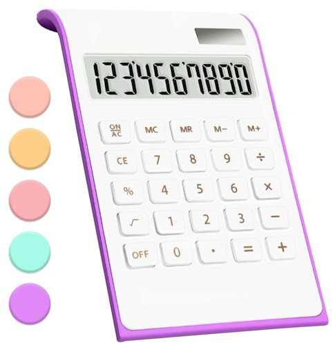 QpenguinBabies Calcolatrice viola, forniture e accessori per ufficio, 10 cifre, batteria solare, calcolatrice da ufficio a doppia alimentazione, con a