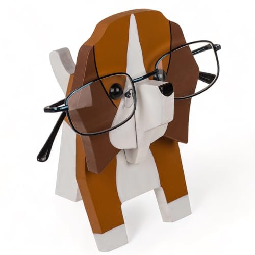MIJOMA Porte-lunettes en bois en forme d'animal tendance, 15 x 10 cm, emboîtable en quelques secondes, idéal pour la maison et les voyages, rangement décoratif pour tous les types de lunettes (chien)