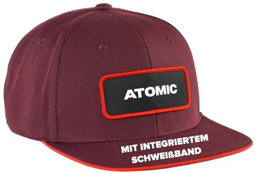 ATOMIC Racing Cap I Hochwertige Basecap aus 100% Baumwoll-Canvas I Kappe mit integriertem Schweißband I Komfortable Capy mit Strapback I Dunkelrote Snapback mit gesticktem Logo