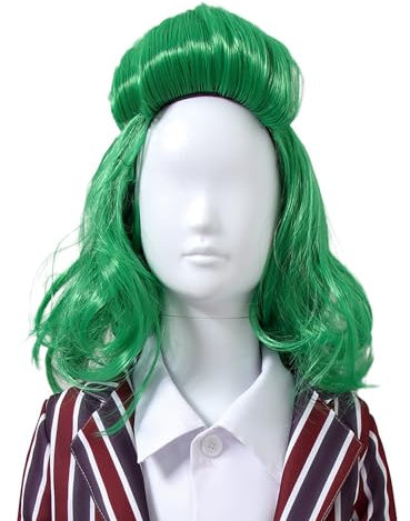 Leezeshaw Kinder Willy Wonka Oompa Loompa Kostüm Kind Cosplay Oompa Loompa Grüne Perücke Anziehen Zubehör Requisite