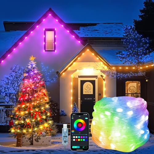 10M LED Lichterkette Außen mit Farbwechsel, 99+ Modi, APP Steuerung, Timer Wasserdicht Bunte RGB Lichterkette für Party Garten Balkon (USB Stecker)