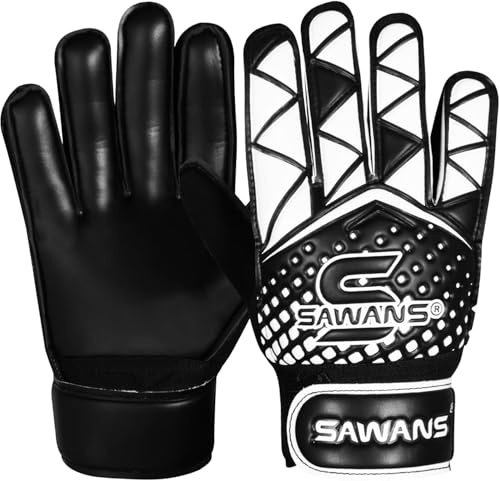 SAWANS Football Goalkeeper Gloves for Boys Kids Children Youth Training Gloves Soccer Goalie Goalkeeping Wrist Protection Grip Palms Adults Men (Black, Size 8 (M/L) Adult)