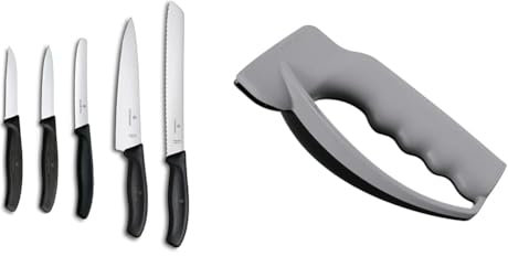 Victorinox Swiss Classic Kitchen Set, 5 Pieces, Black & Knife Sharpener, Multicolored Black/Grey