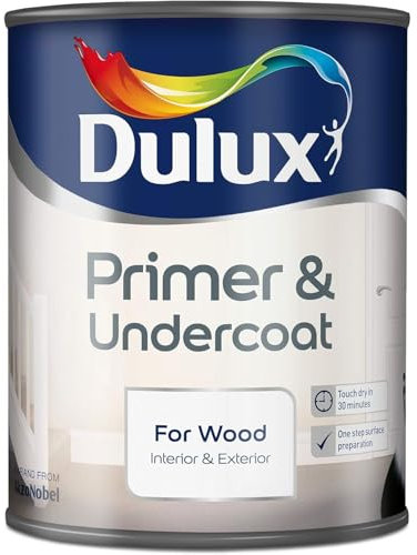 AMK® Dulux Primer & Undercoat Paint For Wood White 750ml Water Based Formula Interior Exterior Application Quick Dry Low Odour