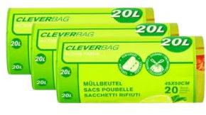 Müllbeutel Allzweckbeutel Reißfeste Müllbeutel mit Zugband 20L - Aktive Frische Zitronenduft 3 Rollen x 20 Beutel