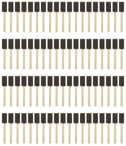 GBACHOOSE Lot de 120 pinceaux en mousse de 2,5 cm avec manche en bois, pinceaux en mousse éponge haute densité pour acrylique, taches, vernis, aquarelles