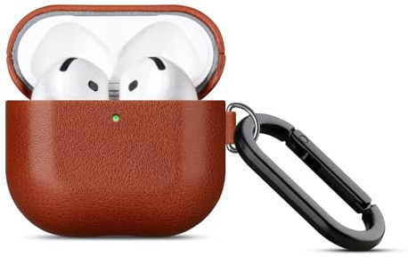Haobobro [Custom Series] für AirPods 4. Generation Leder Hülle mit Karabiner & Reinigungsset, Handgefertigt AirPods 4 Ledercase, AirPods 4 Schutzhülle Lederhülle, AirPods 4 Leather Case Cover - Braun
