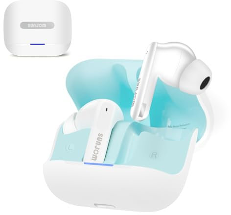 SUNJOM Cuffie Bluetooth Cancellazione Rumore ANC Auricolari Noise Cancelling Con 6 ENC Mic Hi-Fi Stereo Bassi Profondi 30 Ore Cuffie Wireless in Ear Senza Fili per Android, iOS (Bianco)