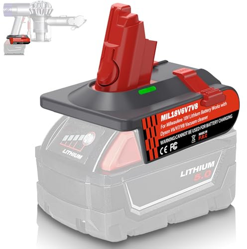 New Version V6 V7 V8 Battery Adapter for Milwaukee 18V Lithium Battery Convert to Work with for Dyson V8 V7 V6 Animal Absolute Motorhead Fluffy Vacuum Cleaners, 3-in-1 Vacuum Battery Converter