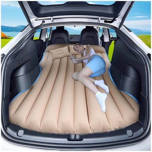 AGEMANY Auto Luftmatratze, Aufblasbare Matratze für Model Y SUV RV Minivan Kofferraum Rückbank Camping Matratze, Auto Matratze 195x130 Faltbares Luftbett Autobett für Reise nach (Beige)