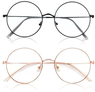 2 Paire Lunette Anti Lumiere Bleue Femme Homme Anti Fatigue Lunettes de Lecture Rond Blue Light Glasses Lunette Gaming D'ordinateur Cadres Métalliques Vintage Lunettes Lumiere Bleue(Or, Noir)