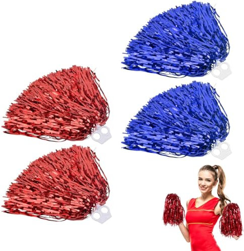 ZEPIQOR 4 Pcs Cheerleader de Animadora Pompones de Animadora con Mango Cheerleading PomponesMano Flores Porrismo Pompones para Animar, Pompones Ideal para Deportivos, Bailar, Fiesta