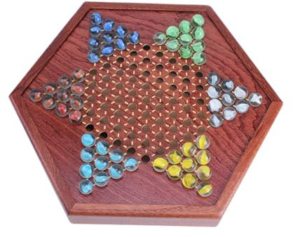Toyvian 1 Satz Dame Schach die chinesin Glasmurmeln Board Game Gesellschaftsspiel boardgame bescherung familienspiel glaskugel Brettspiel aus Holz Sechseck-Checker hölzern Brown