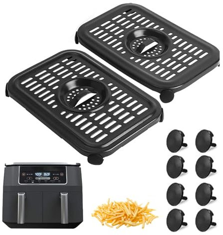 mumisuto 2Pcs Air Fryer Grill Plate for Ninja Foodi AF300uk, 8x5.5 Inch Liners for Air Fryer Baskets, 6 in 1 Air Fryer Rack for 7.6L Dual Zone Air Fryer with 8 Rubber Bumpers