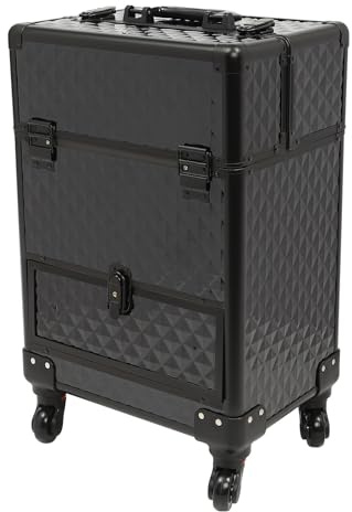 Makeup Koffer Kosmetikkoffer Visagistenkoffer Schminkkoffer Friseurkoffer Nagel Koffer Kosmetik Aufbewahrung für Studio und Reisen mit 7 Fächern und 4 Rädern (Schwarz)